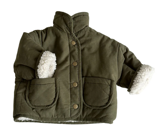 REVERSIBLE TEDDY COAT - KHAKI