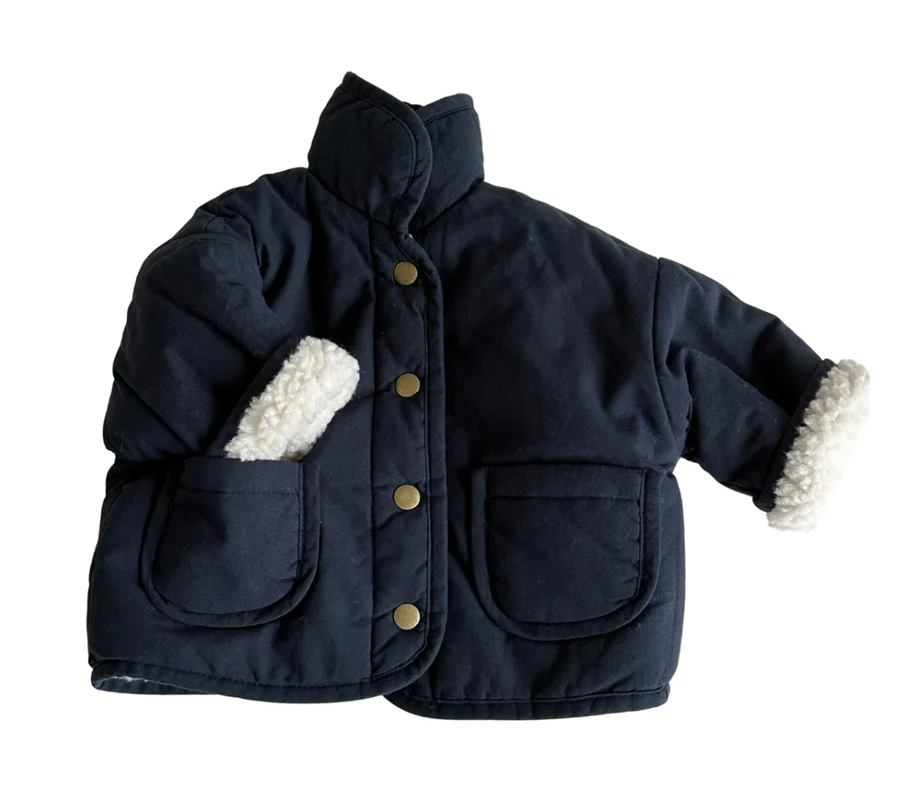 REVERSIBLE TEDDY COAT - NAVY