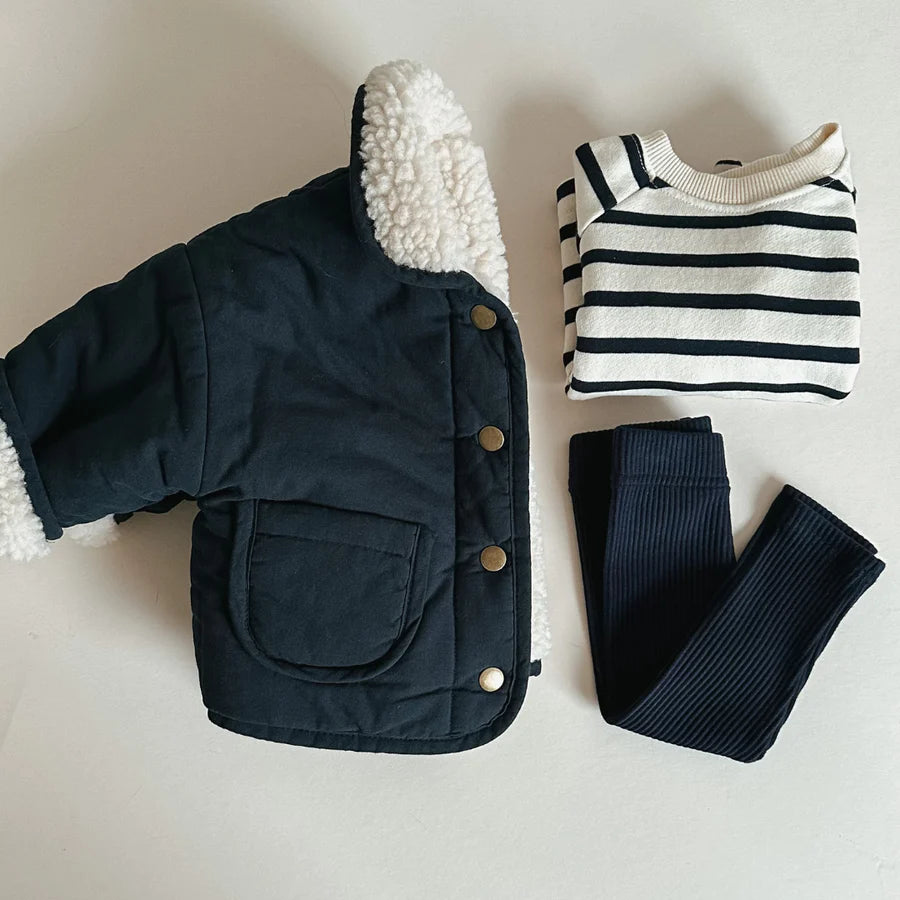 REVERSIBLE TEDDY COAT - NAVY