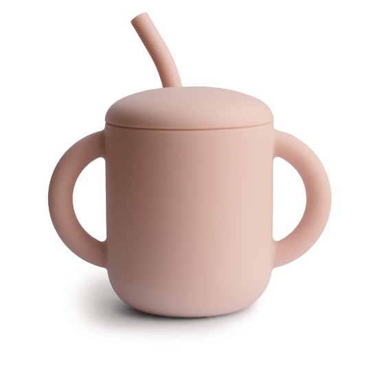 Mushie Silicone Training Cup + Straw Blush